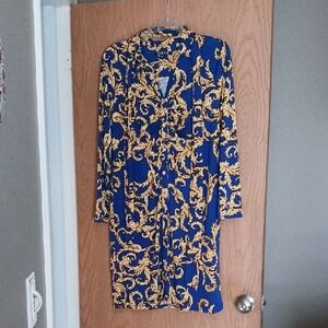 Royal Blue and Gold Long Sleeve Dress